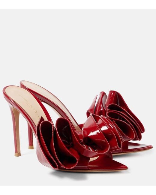 Gianvito Rossi Red Gabrielle 105 Ruffled Patent Leather Mules