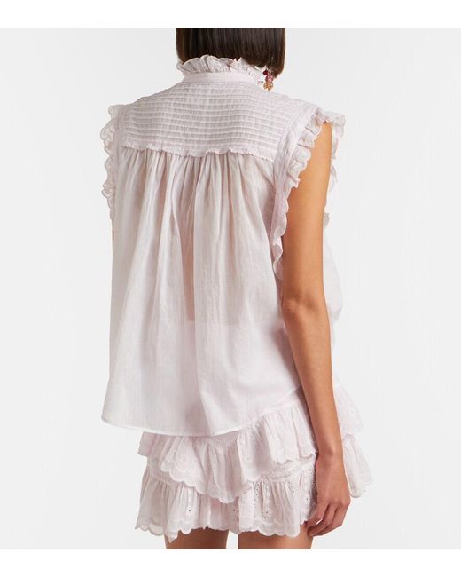 Isabel Marant White Dersia Embroidered Ruffled Cotton Blouse