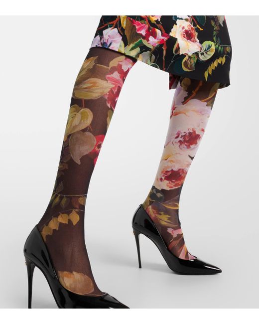 Dolce & Gabbana Metallic Floral Tulle Tights