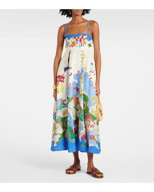 ALÉMAIS Blue X Nadia Hernandez Maxikleid Aus Leinen
