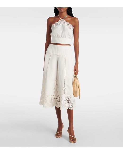 Jonathan Simkhai White Kaius Lace-Trimmed Line-Blend Midi Skirt