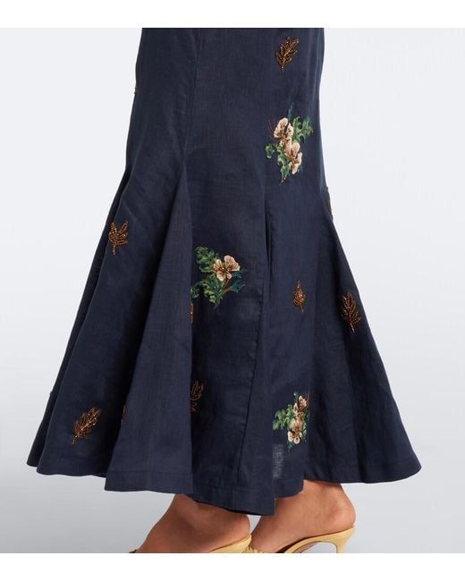 Agua Bendita Blue Ave Anhelo Floral Linen Maxi Dress
