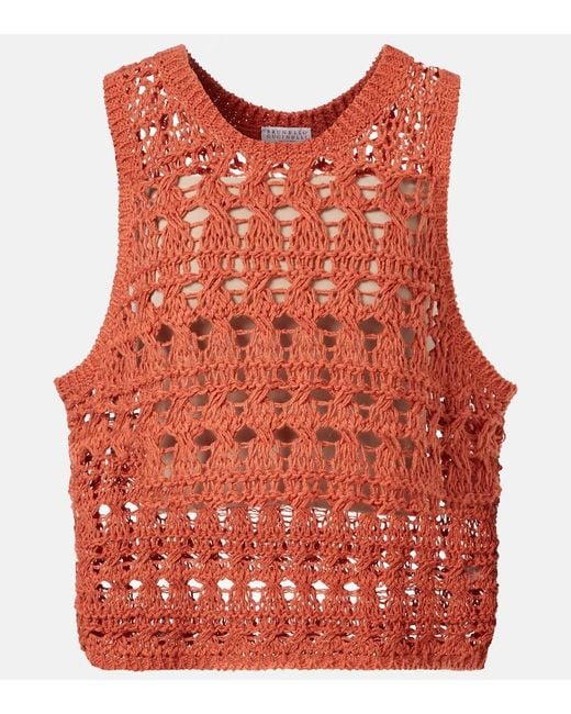Brunello Cucinelli Red Jute And Cotton-Blend Sweater Vest