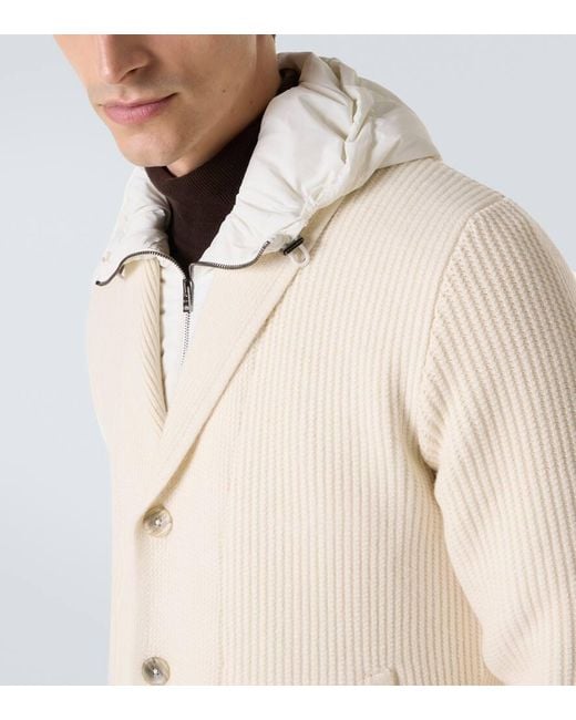 Herno White Ribbed-Knit Wool Cardigan for men