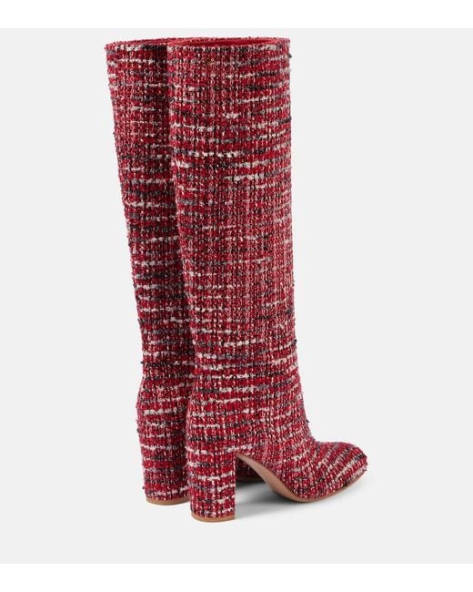 Gianvito Rossi Red Boucle Knee-High Boots