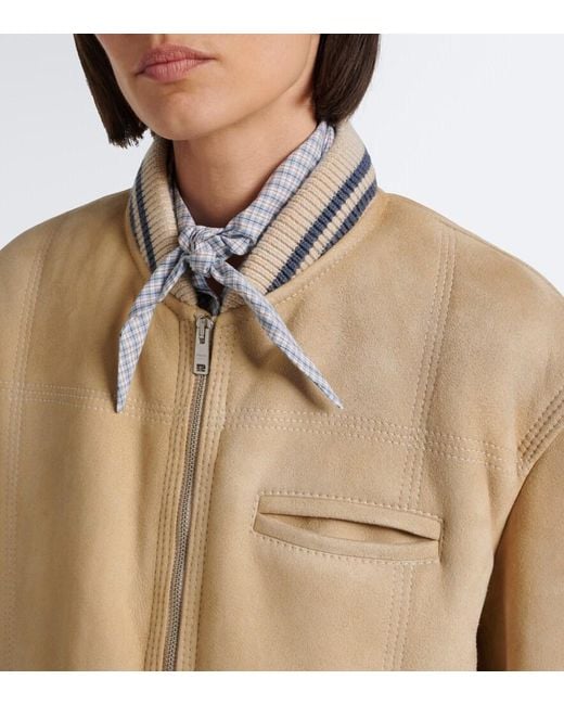 Prada Natural Wool-Trimmed Shearling Bomber Jacket
