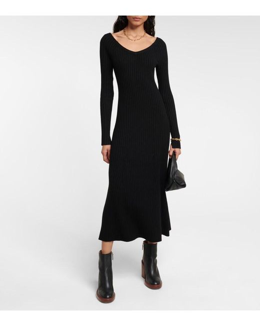 Dorothee Schumacher Black Smooth Silhouettes Wool-Blend Midi Dress