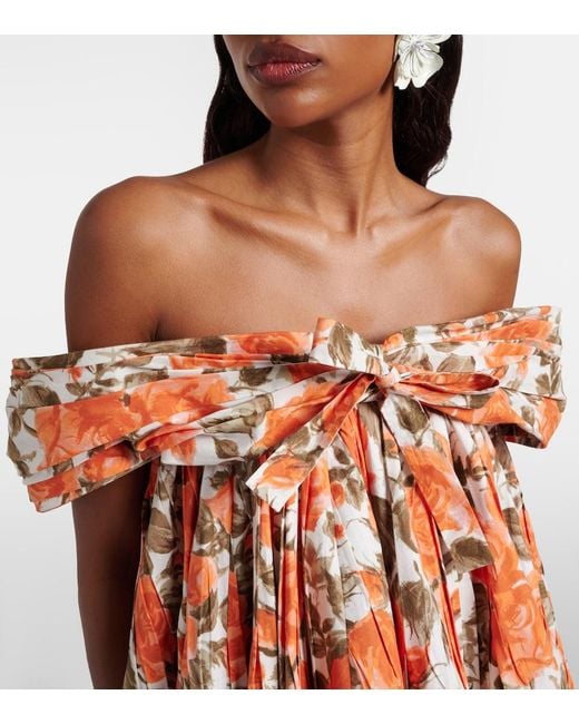 Chloé Orange Floral Pleated Cotton Poplin Minidress