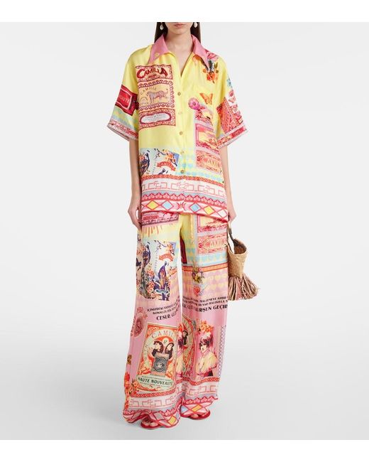 Camilla Red Printed Silk Wide-Leg Pants