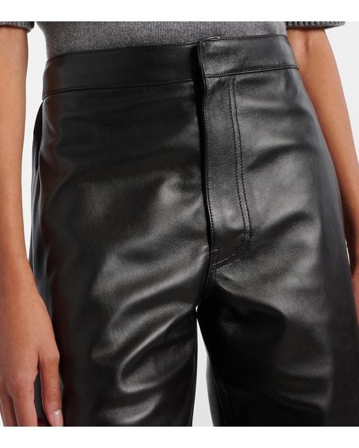 Alaïa Black High-Rise Leather Barrel-Leg Pants