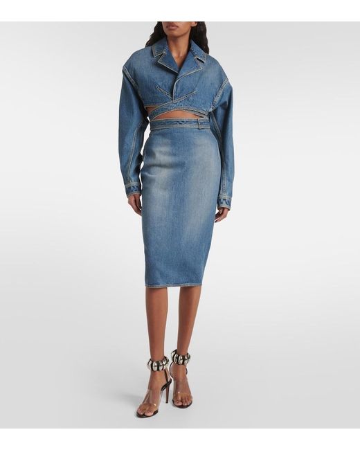 Alaïa Blue Denim Midi Pencil Skirt