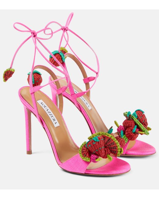 Aquazzura Pink Strawberry Punch 105 Raffia Sandals