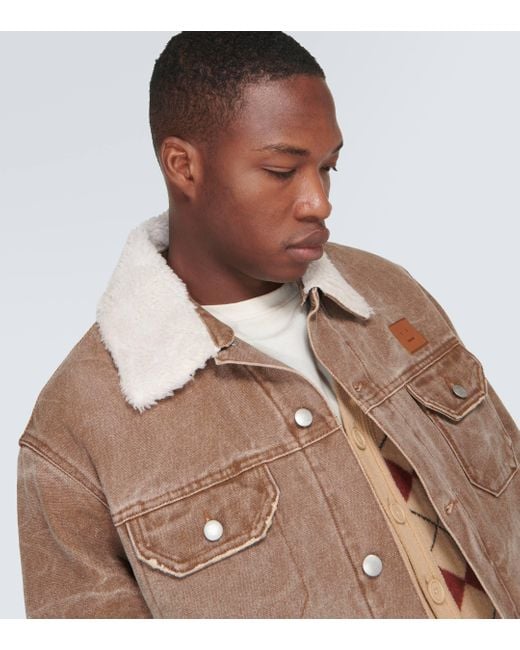 Acne Brown Faux Fur-trimmed Denim Jacket for men