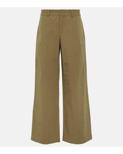 Pantalones anchos de sarga de algodon Vince de color Green