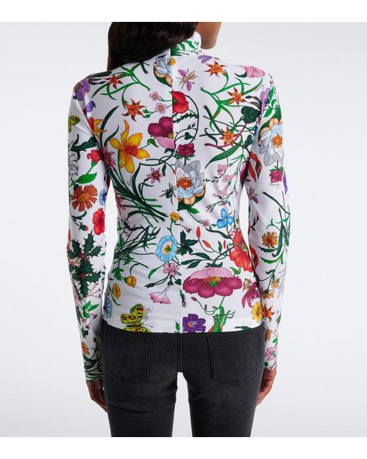 Gucci White Flora Printed Jersey Top