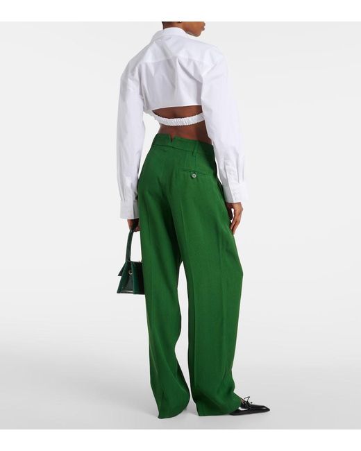 Jacquemus Green Le Pantalon Titolo High-Rise Wide-Leg Pants