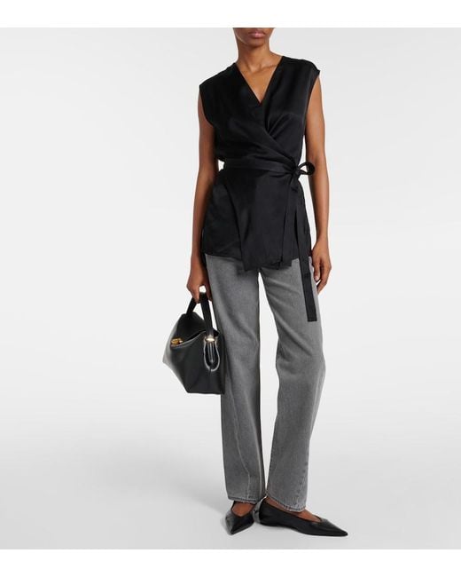 Totême Black Asymmetric Satin Top