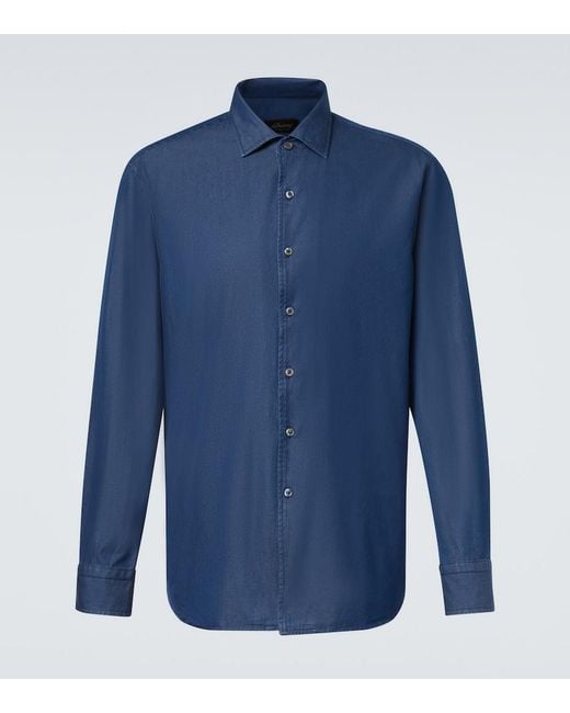 Brioni Blue Marcello Cotton Shirt for men