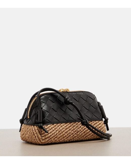Bottega Veneta Black Concert Leather And Raffia Shoulder Bag