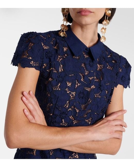 Self-Portrait Blue Belted Lace Midi Dress