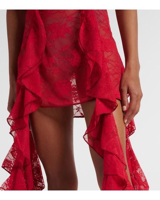 Oseree Red Ruffled Lace Bustier Dress
