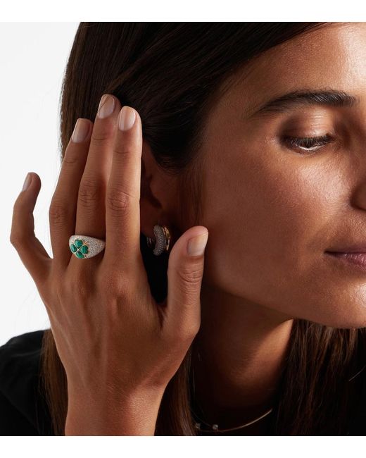 Yvonne Léon White 9Kt Ring With Diamonds And Malachite