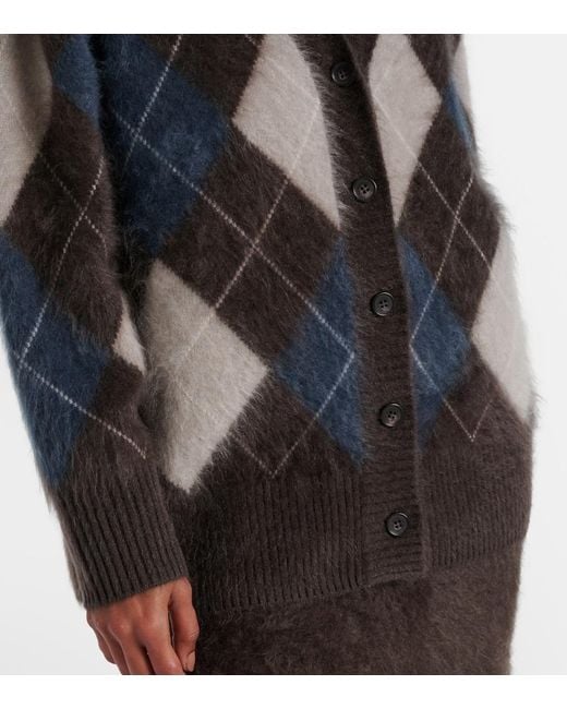 Lisa Yang Black Elaria Argyle Cashmere Cardigan