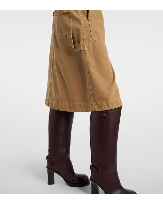 Moncler Natural Belted Denim Midi Skirt