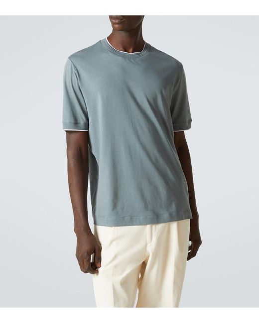 Canali Blue Cotton-Blend Jersey T-Shirt for men