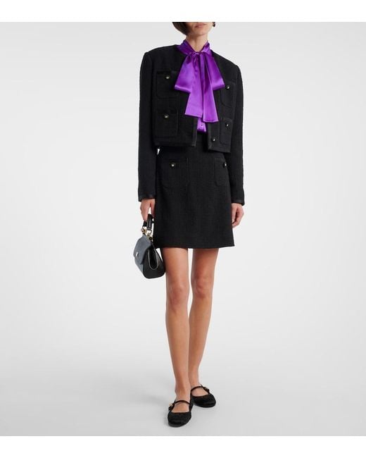 Dolce & Gabbana Purple Tie-Neck Silk-Blend Satin Blouse