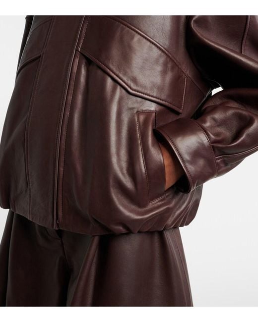 Nour Hammour Brown Roland Leather Bomber Jacket