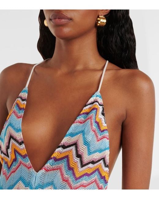 Missoni Blue Zigzag Halterneck Maxi Dress