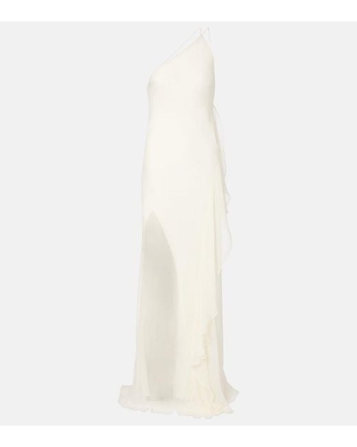 The Sei White One-Shoulder Ruffled Silk Gown