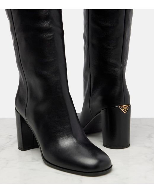 Prada Black Leather Knee-High Boots