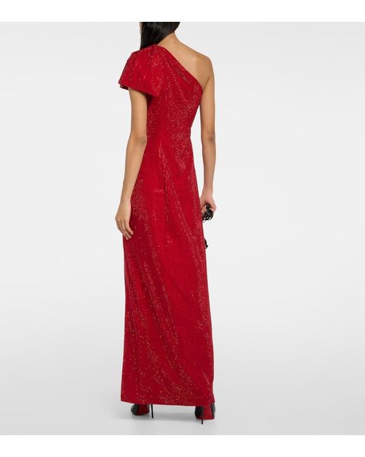 Roland Mouret Red One-shoulder Diamante-embellished Gown
