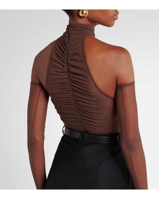 Alex Perry White Ruched Sheer Bodysuit