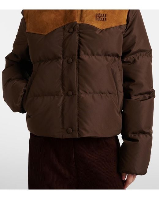 Miu Miu Brown Suede-Trimmed Ponge Down Jacket