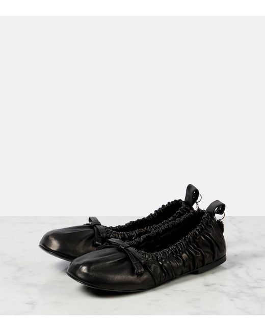 Acne Black Bow-Detail Leather Ballet Flats