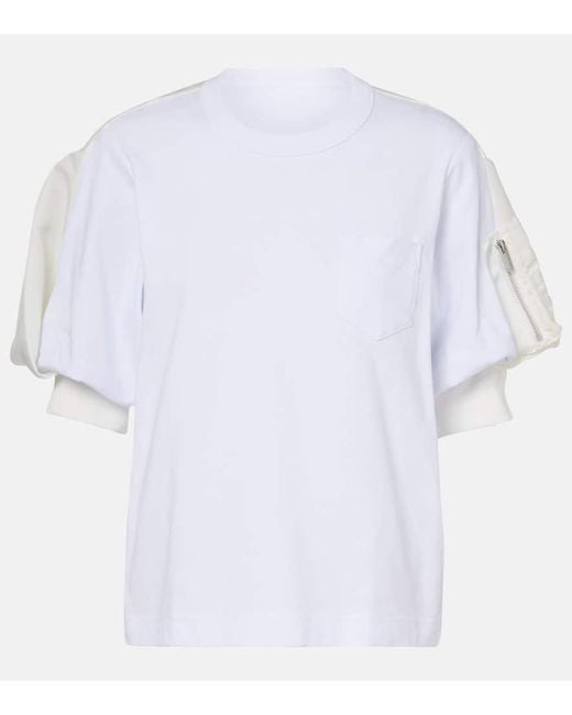 Sacai White Cotton Jersey And Twill T-Shirt