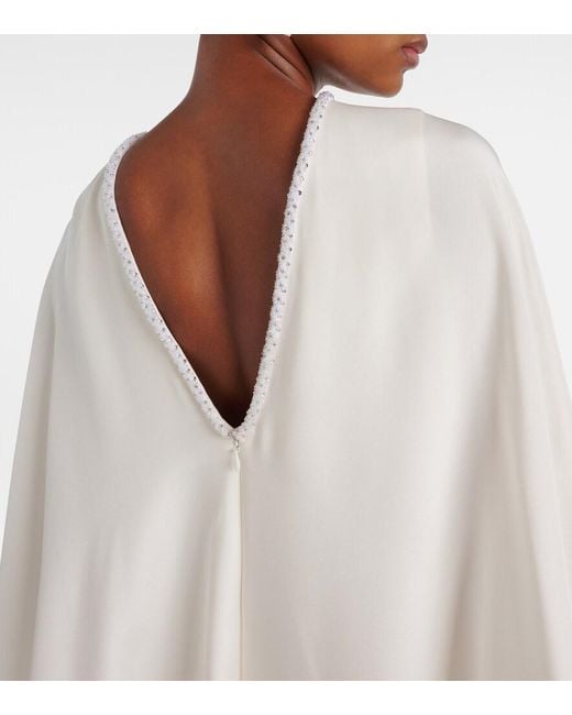 Max Mara White Poker Cape-Detail Silk Gown