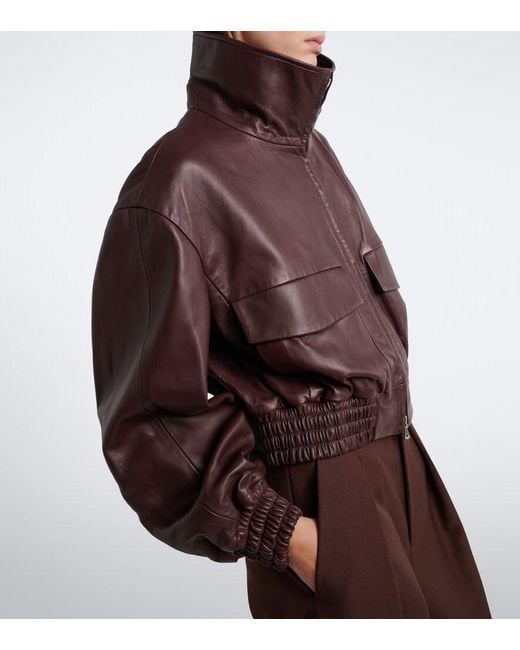 Nour Hammour Brown Shearling-Trimmed Leather Blouson Jacket