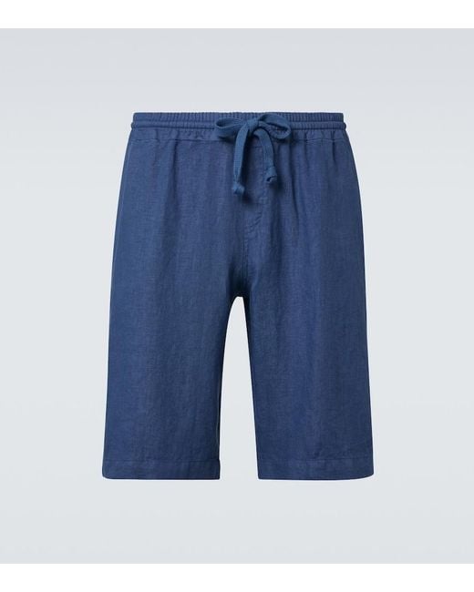 Fedeli Blue Linen Shorts for men