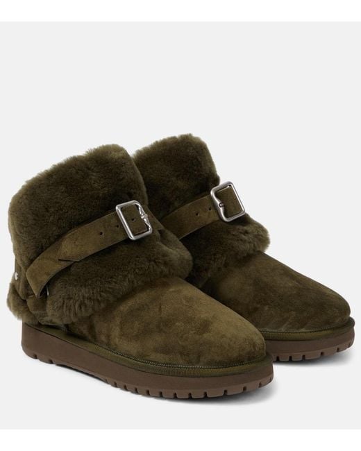 Burberry Green Ankle Boots Aus Veloursleder Mit Shearling