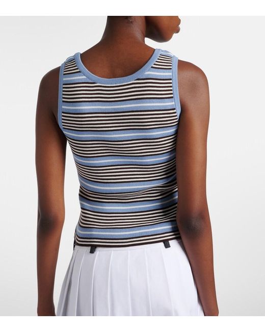 Prada Blue Striped Cotton-Blend Tank Top