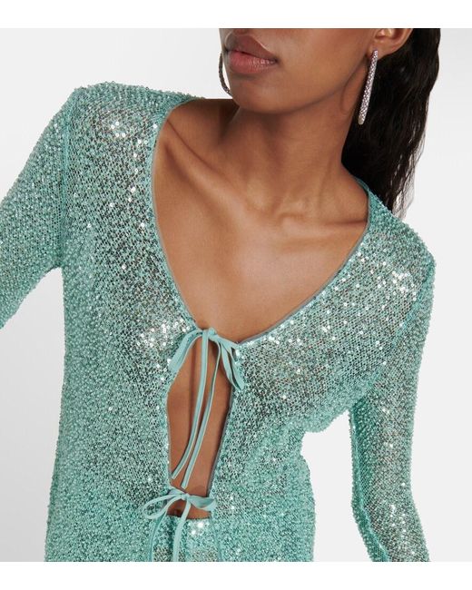 Self-Portrait Blue Beaded Tie-Front Cardigan