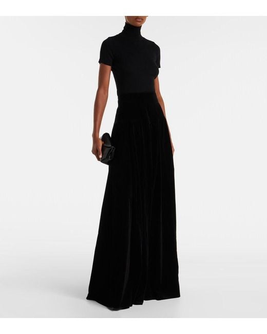 Max Mara Black Cotton Velvet Maxi Skirt