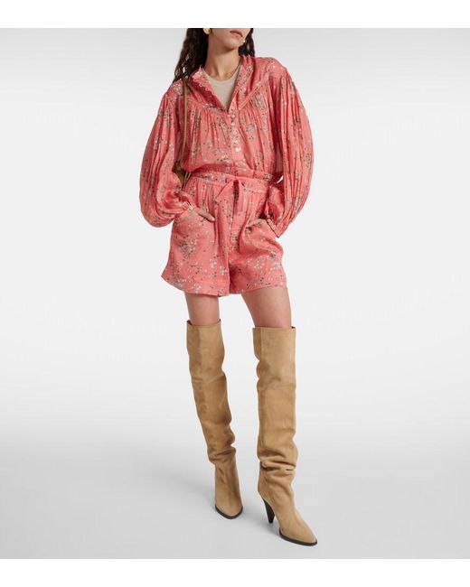 Isabel Marant Pink Ceyane Floral Cotton And Silk Shorts