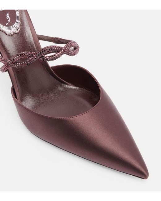 Rene Caovilla Purple Crystal-Embellished Satin Mules