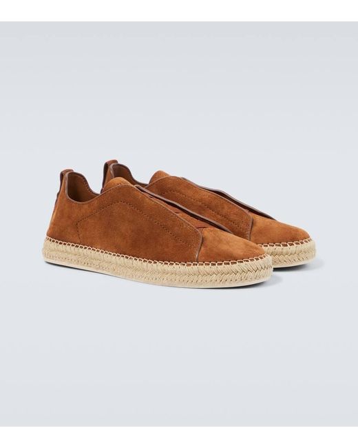 Zegna Brown Triple Stitch Suede Espadrilles for men