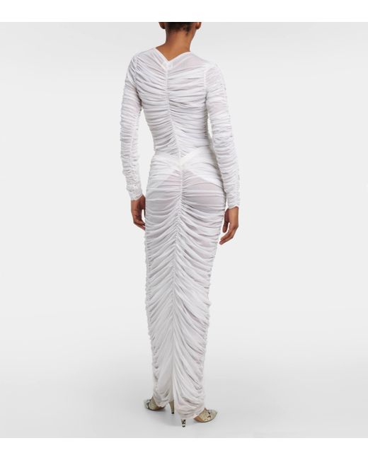 Khaite White Laure Ruched Silk-blend Maxi Skirt